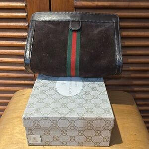 GUCCI - clutch suede with brown leather on the sides